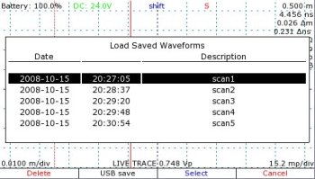 Library of saved TDR traces.  Scanned traces can be compared with each other at different horizontal and vertical gain levels.