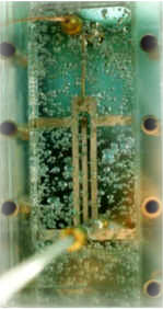 EFP Series void fraction / steam quality blade probe with minimal frontal cross-section in a low-pressure bubbly flow test chamber