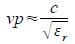 velocity of propagation (vp, VoP) as a function of the speed of light, c, and the relative permittivity of the medium, e_r
